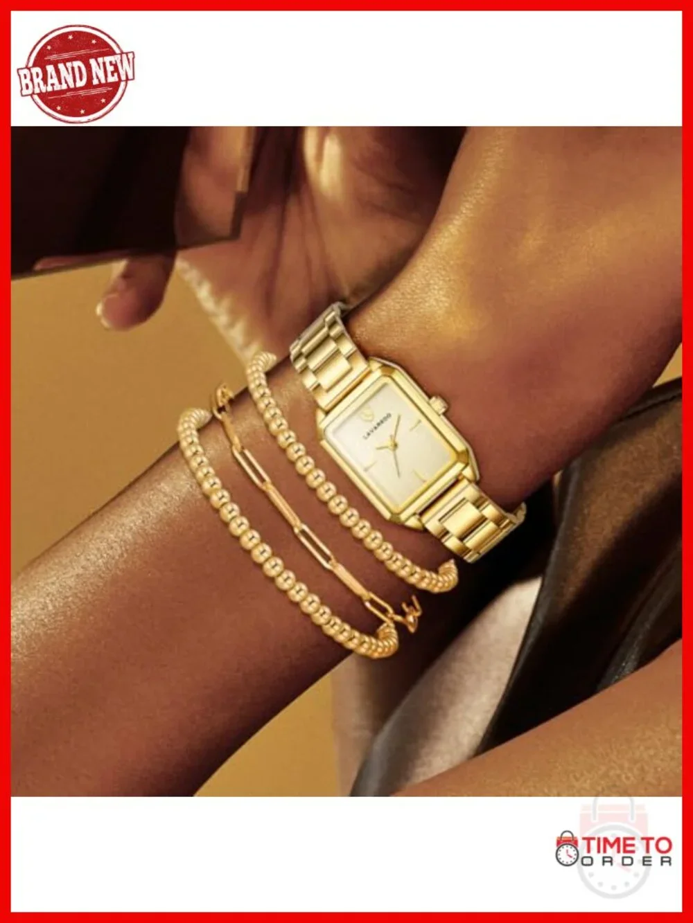 Luxury Gold Watch Set with Japanese Quartz Movement Dainty Stainless Steel